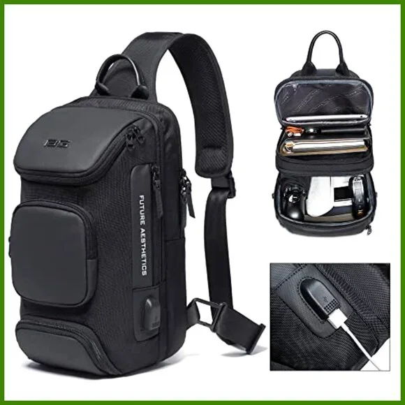 Waterproof Sling Backpack with USB Charging Port, 15L Capacity